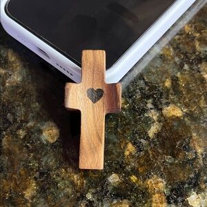 Wooden Cross with Heart Inlay fidget